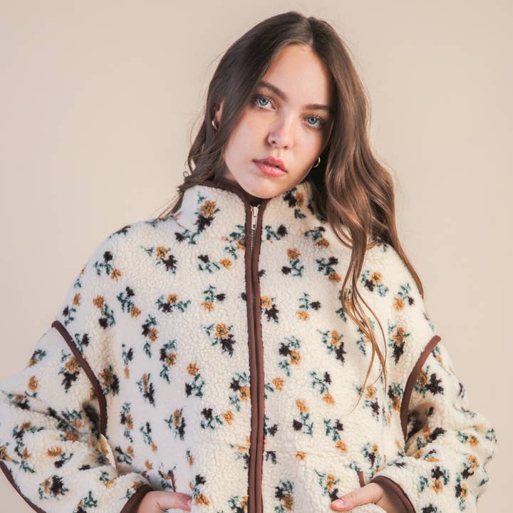 NJ90421X-PLUS SIZE Floral Printed Casual Fleece Jacket and other Purchase Wholesale side zip jacket. Free Returns & Net 60 Terms on Faire trending on Faire.