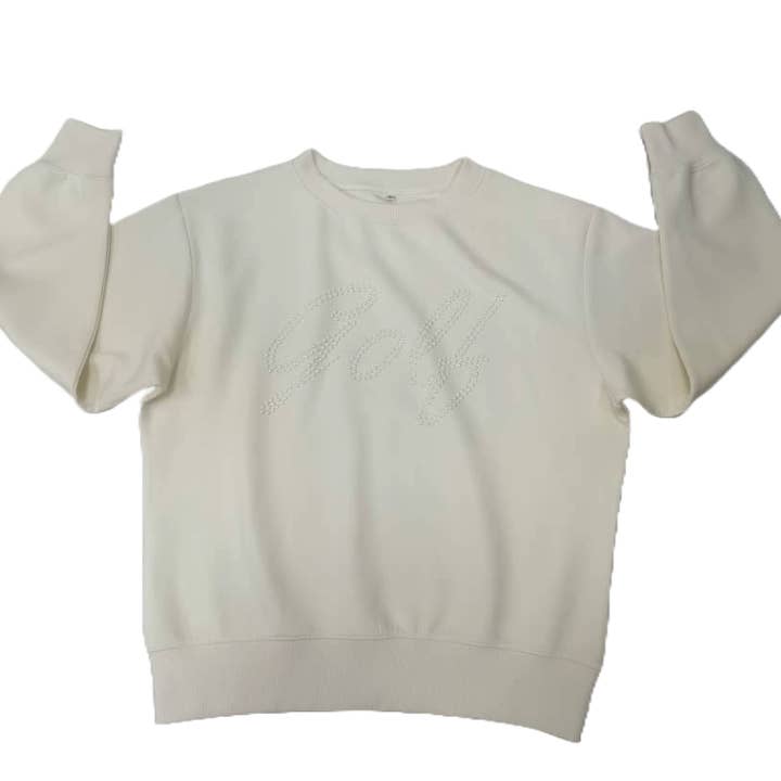 Golf Pearl Sweatshirt in Cream– Luxury Women’s Cozy Golf & Activewear Top for wholesale by Ashley Herrera Luxury Activewear