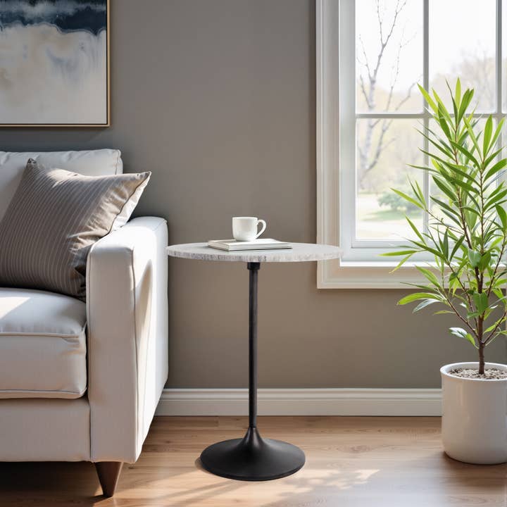 Metal Base and Sleek Marble Top End Table - Ivory, 20 in. for wholesale by Sagebrook Home