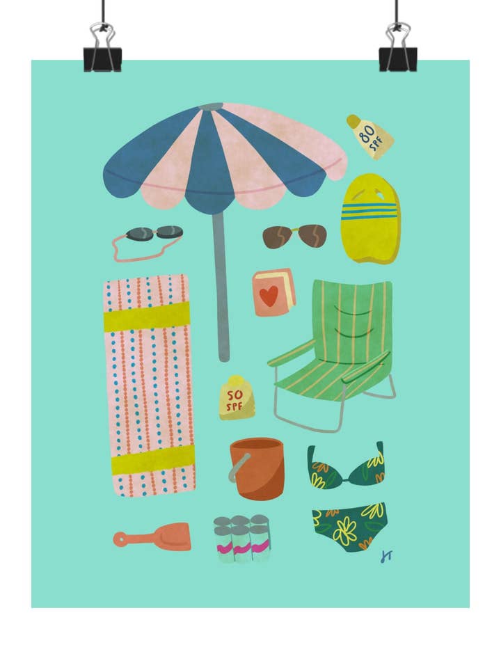 Beach Trip Essentials Print for wholesale by Jacquelyn Turner Art