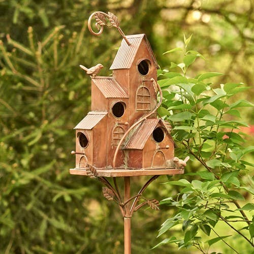 Zaer Ltd. International - Wholesale Bird House - Tall Bungalow Copper Birdhouse Stake - Fall Garden Decor4