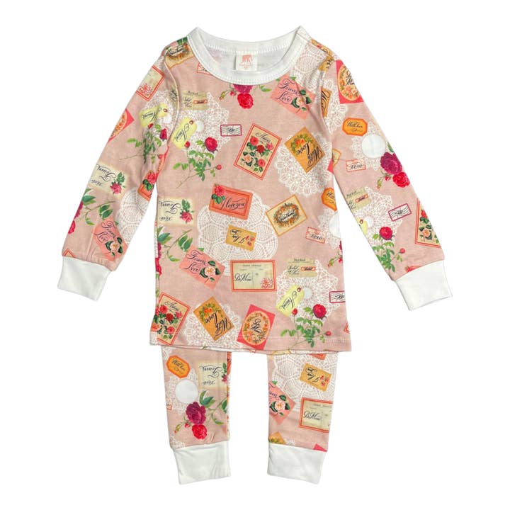 Ensemble de pyjama Long John pour enfants - Love Notes pour la vente par Pink Elephant Brands