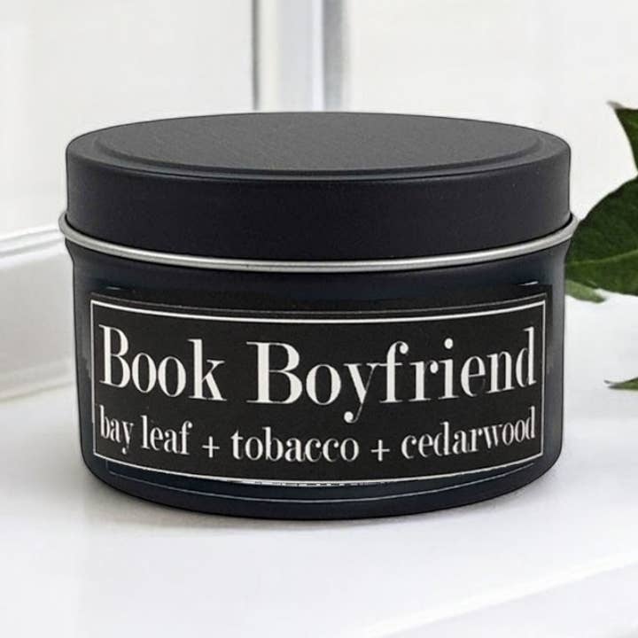 Fly Paper Products - Wholesale Travel Candles - Book Boyfriend 4oz Candle Bay Leaf + Tobacco + Cedarwood1