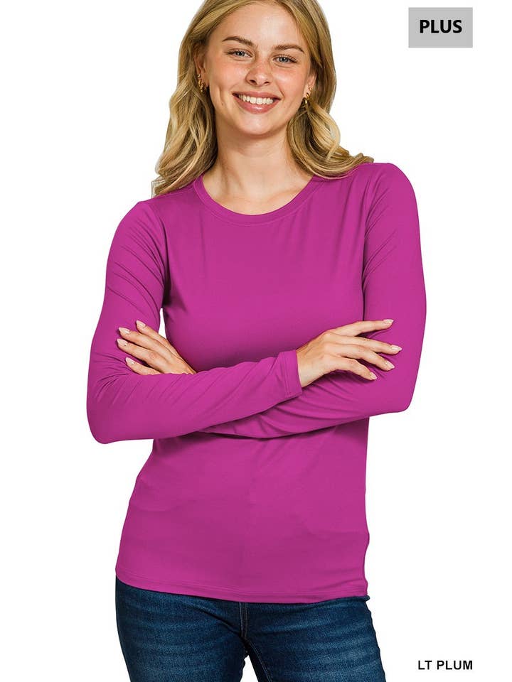 Vanilla Monkey - Wholesale Knit Top - Women's - Plus Brushed Microfiber Long Sleeve Round Neck Tee23