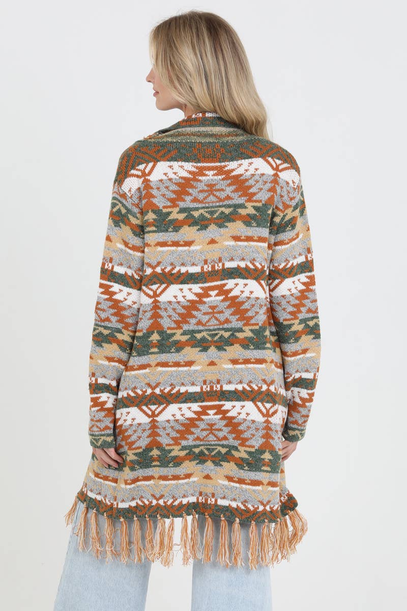 Nostalgia – wholesale Cardigan – Women’s – NHS56-ASIS FRINGE HEM AZTEC CARDIGAN SWEATER4
