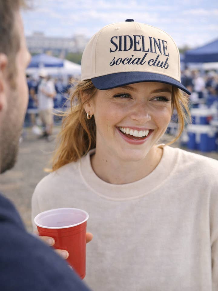 Sideline Social Club Embroidered Baseball Hat for Sports Mom for wholesale by Ginger And Thread