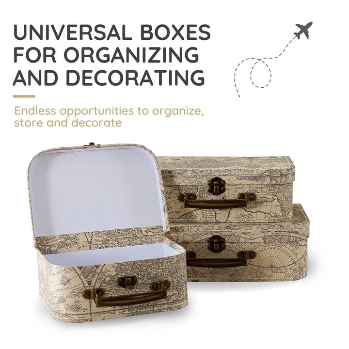 Soul & Lane - Wholesale Decorative Box - Set of 3 Cardboard Storage Suitcase Style Decorative Boxes1