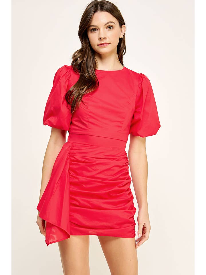 Strut & Bolt - Wholesale Dress - Women's - Ruched Short Puff Sleeve Voile Mini Dress61