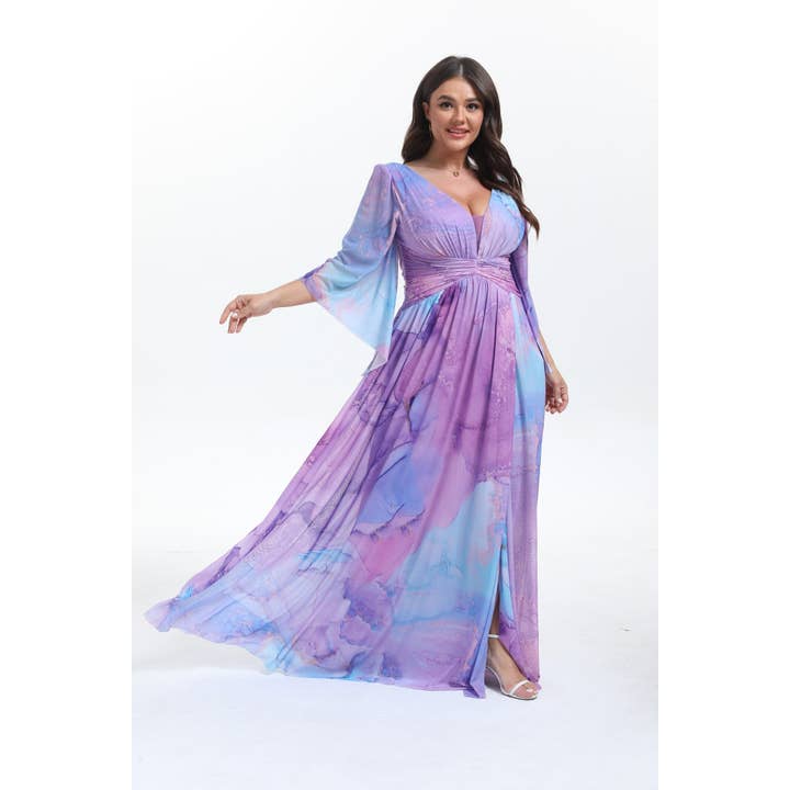 Lucas & Emma - Sarl RJ & co - Wholesale Dress - Women's - Plus size long flared dress with mid-length sleeves 2537-112