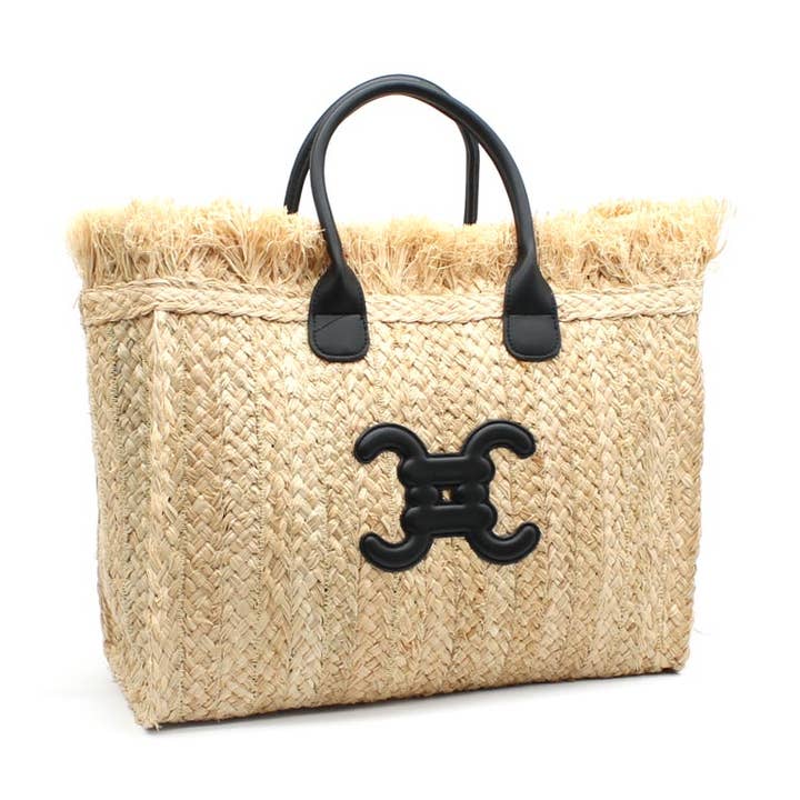 Cabas plage en raphia avec logo CC pour la vente par Vimoda