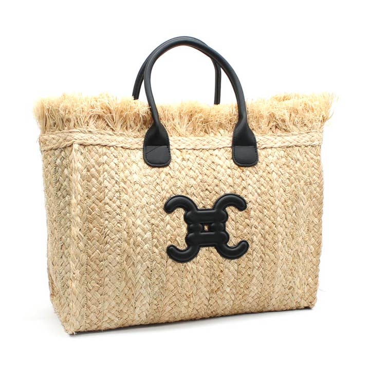 Cabas plage en raphia avec logo CC pour la vente par Vimoda