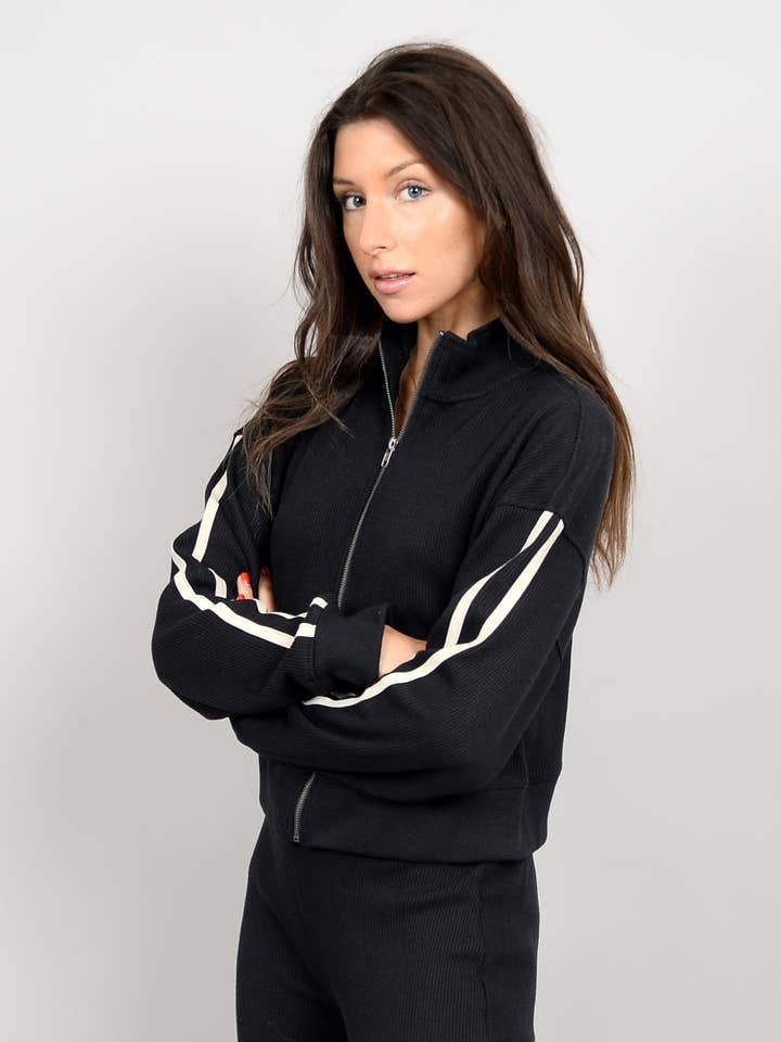 ALISAIE ZIP HOODIE WITH SLEEVE TAPING - 76T122S for wholesale by RD Style