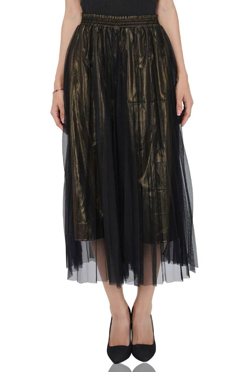 America & Beyond - Wholesale Pants - Women's - Golden Haze Pleated Net Trousers - Black1