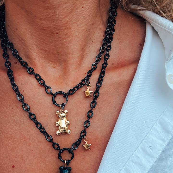 Goupi - Wholesale Pendant/Charm Necklace - Black chain necklace with gummy bear charm in gold and black3