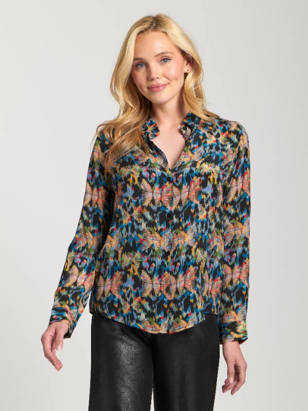 Blouse met oprolbare mouwen - Zwart Multi voor wholesale door APNY