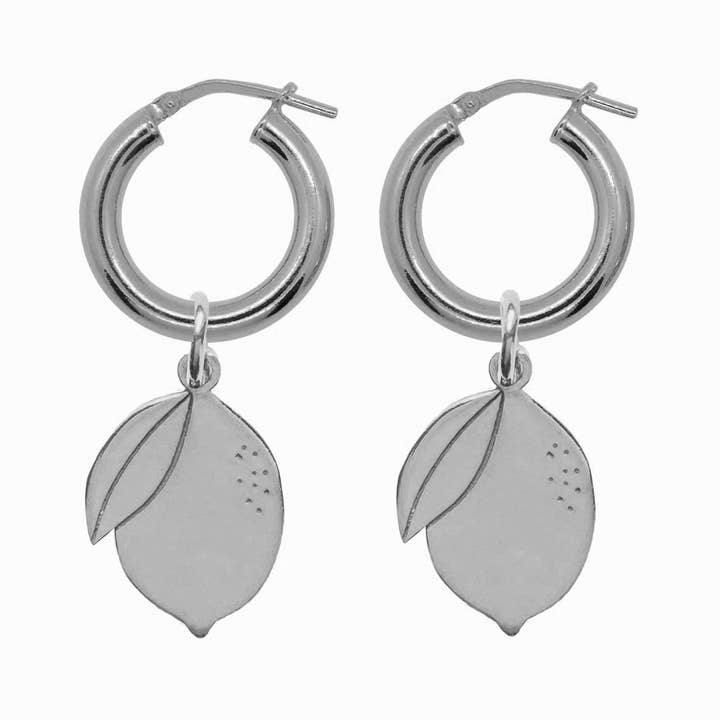 Orecchini a Cerchio Spessi con Doppio Pendente a Limone - Argento per la vendita all'ingrosso da parte di Sister