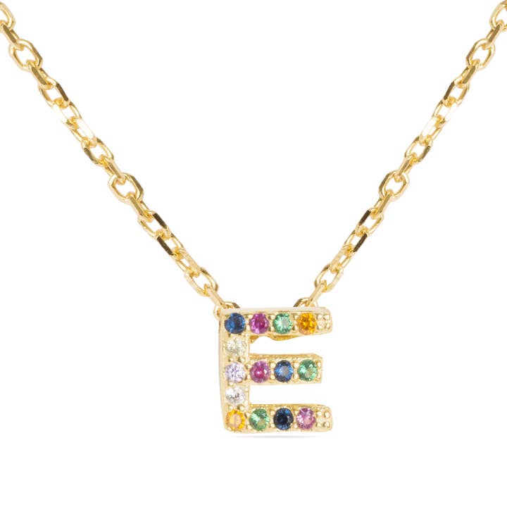 Collar Luxenter de Plata de Ley 925 con Circonita Multicolor acabado en oro amarillo de 18 quilates - Alphabet para venta al por mayor de Luxenter