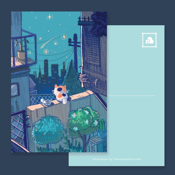 Thousand Skies - Wholesale Postcard - Postcard Midnight Kitten