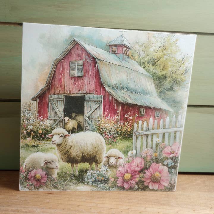 Spring Barn Wood Block Sign - Sheep - Style A for wholesale by Bluegrass Burlap Co