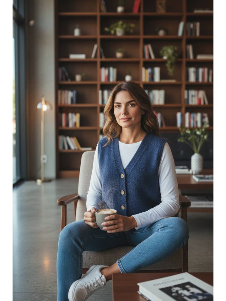 LINEN & COTTON HOUSE - Wholesale Sweater Vest - Women's - Sleeveless sweater with buttons 50711