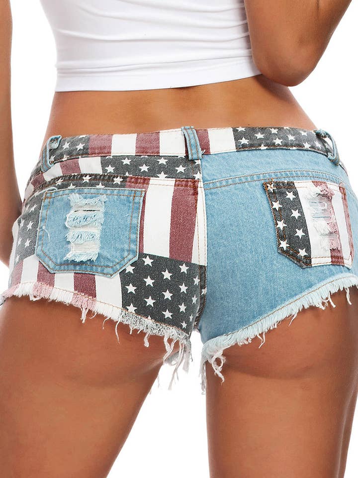 Short en jean à rayures et étoiles vieilli MB FASHION 6552 pour la vente par MB Fashion Wholesale