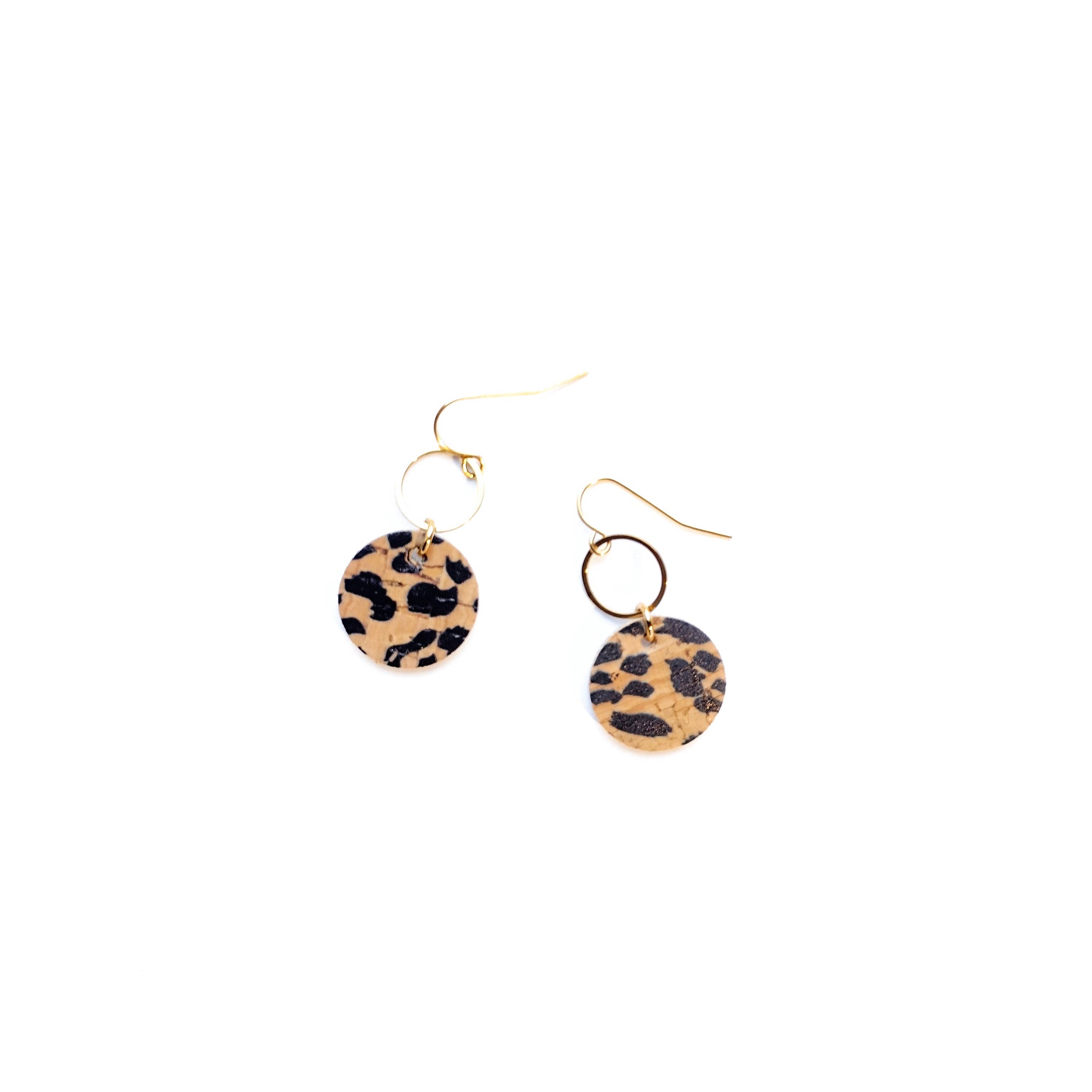Spoon & Theory Handmade - Wholesale Dangle Earrings - Tessa Leopard Cork + Leather Earrings |1