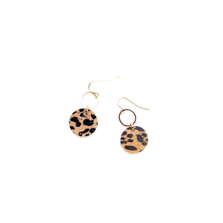 Spoon & Theory Handmade - Wholesale Dangle Earrings - Tessa Leopard Cork + Leather Earrings |1