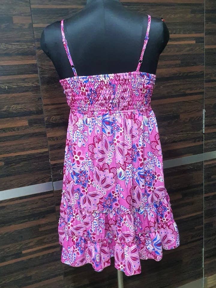 Meghcraft – wholesale Dress – Women's – Silk Short Maxi Dresses-Smocking Back Style Silk Mini Dress3