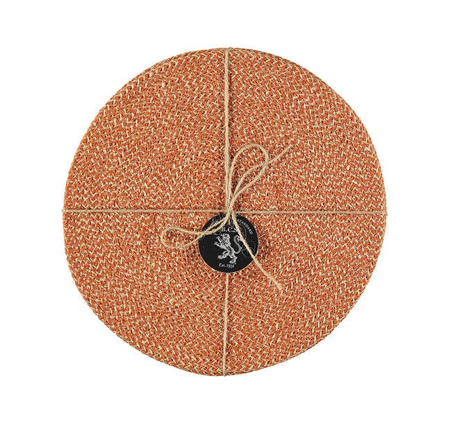 BRITISH COLOUR STANDARD – wholesale Placemat – Jute Placemats 27cm in Tangerine/Natural, Tied Set of 40