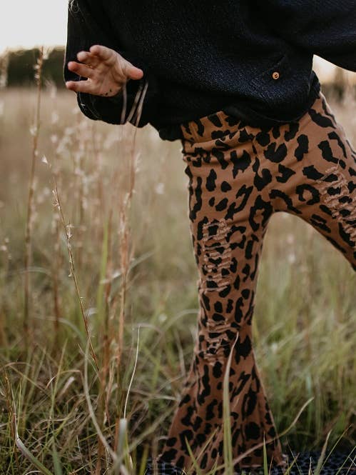 Leopard Denim Flare Pants for wholesale by Oopsie Daisy