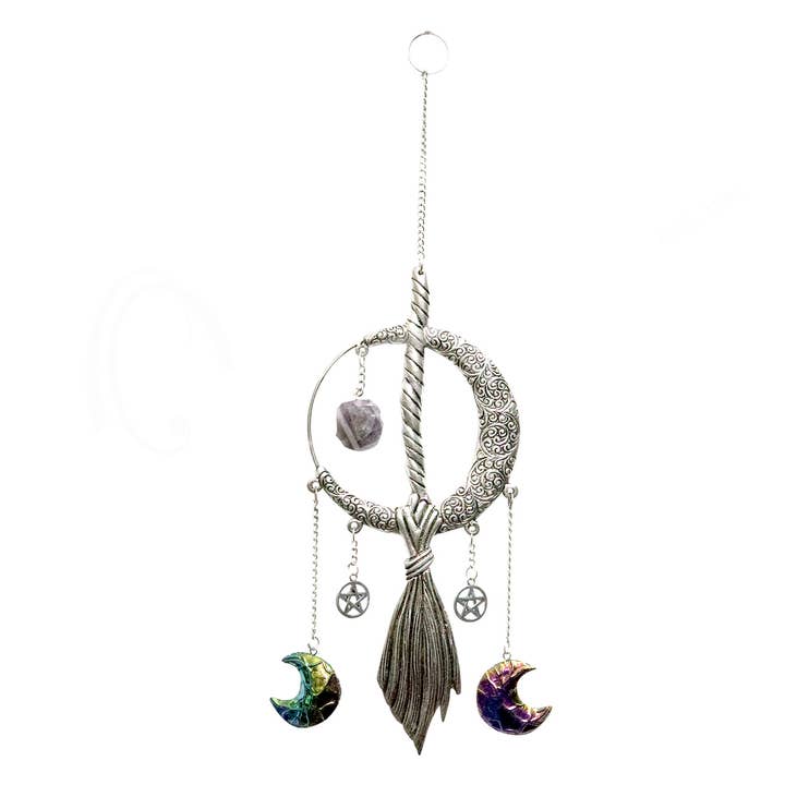 Oceanic Linkways Inc - Wholesale Mobile - (PC)HANGING - WIRE SILVER METAL MOON & BROOM 12"H X 3.5"W0