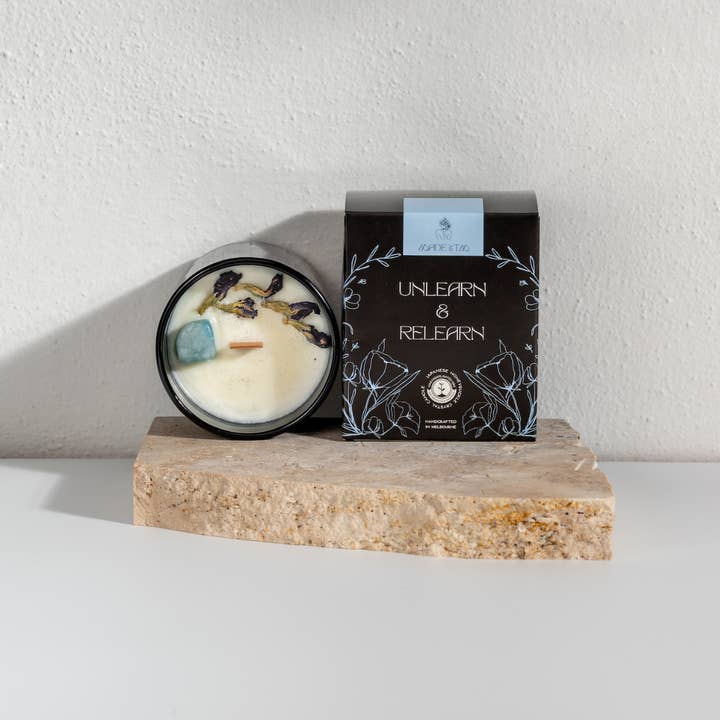 Unlearn & Relearn Crystal Candle for wholesale by Lucid Works