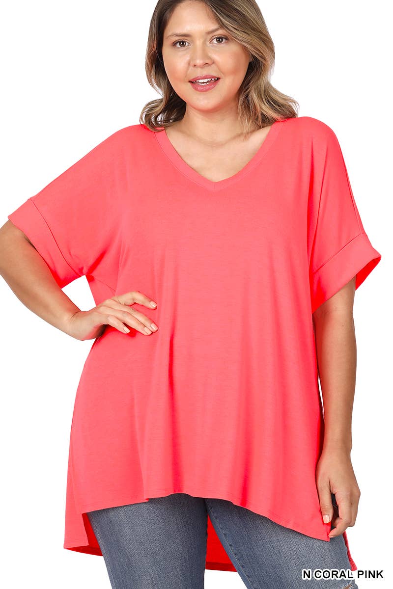 OLIVEMUSTARD  `.Plus size V Neck Top w/ side-slit for wholesale on Faire22