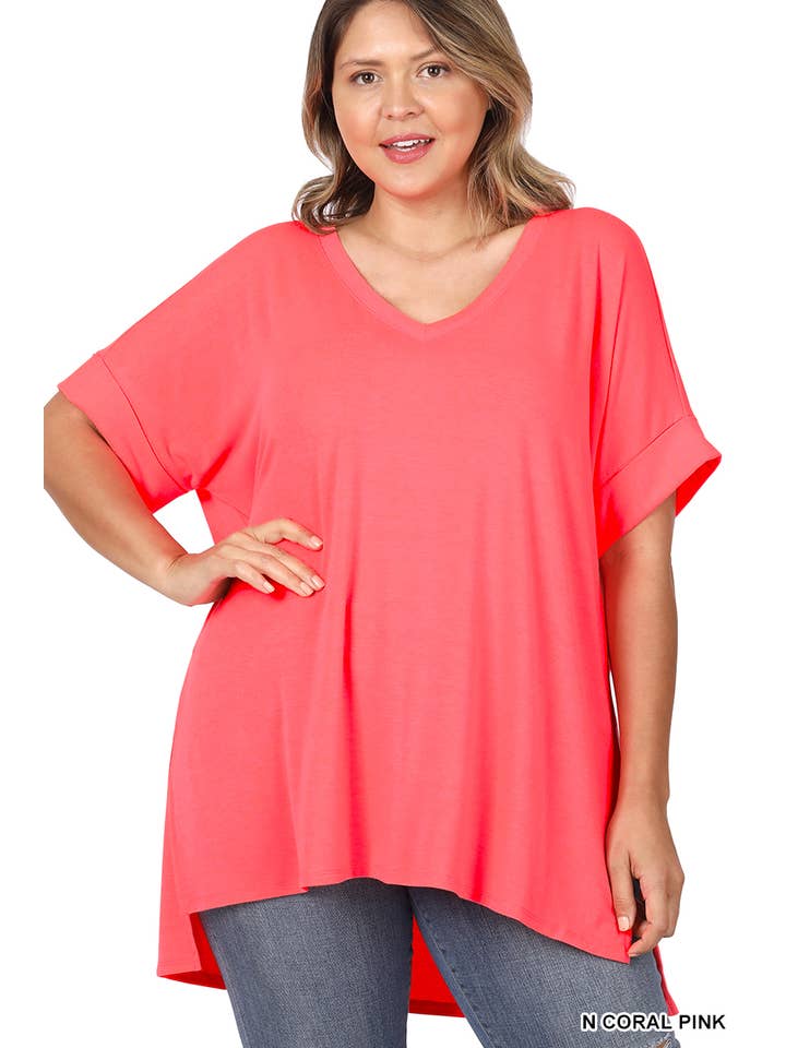 OLIVEMUSTARD `.Plus size V Neck Top w/ side-slit for wholesale on Faire22