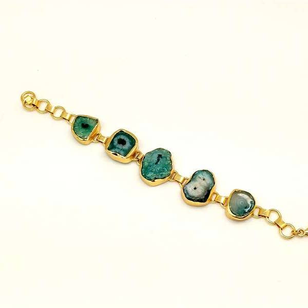 Green Raw Agate Handmade Adjustable Gold Bracelet for wholesale by ZEYZEY