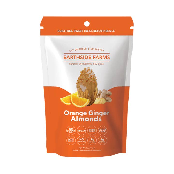 Earthside Farms - Wholesale Nuts - Orange Ginger Almonds - Vegan Candied Nuts 4oz Snack