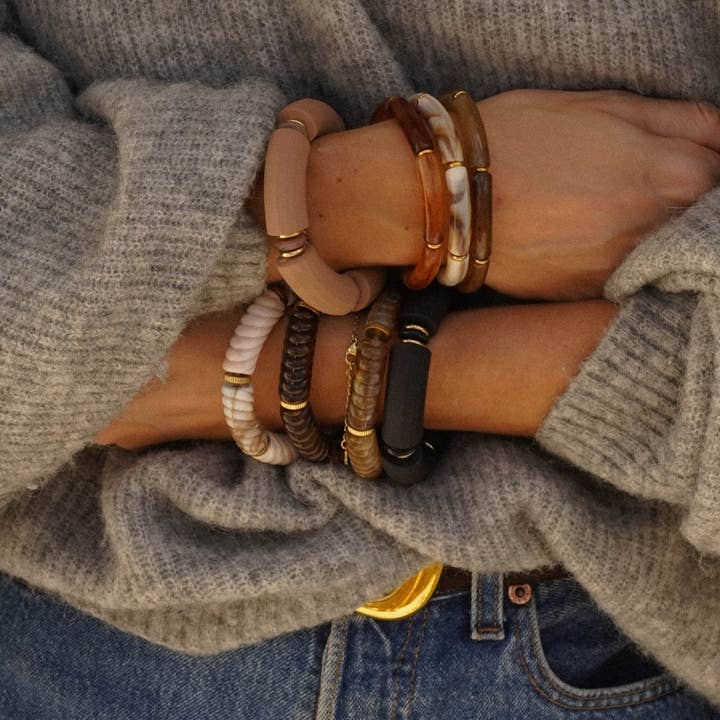 Bijoux 7bis - Vente Parures de bijoux - Kit 5 Bracelets Acier Doré Blanc Promotion