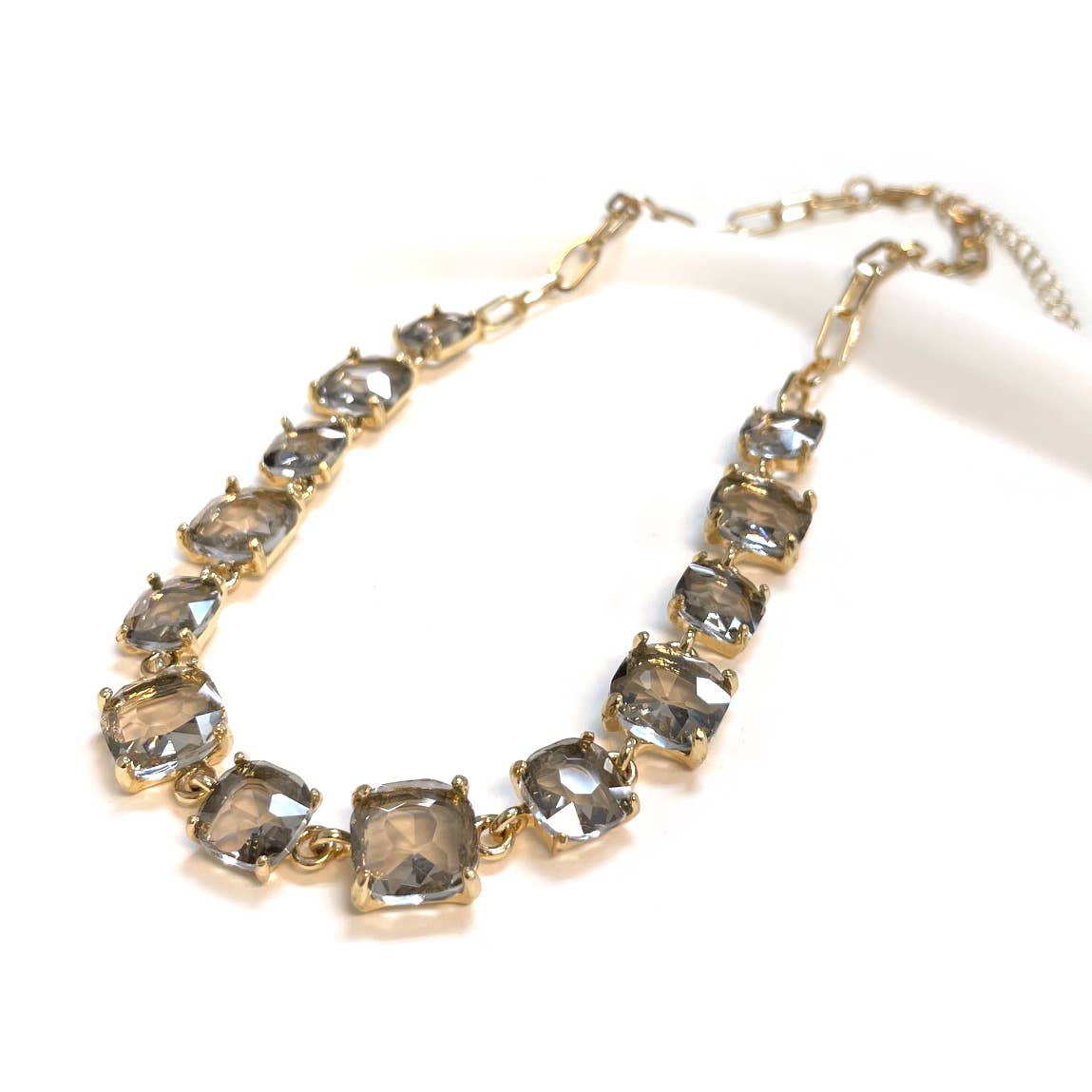 StarryNYC - Vente Collier maille et chaîne - Collier à chaîne à maillons en cristal carré en verre taillé en coussin20