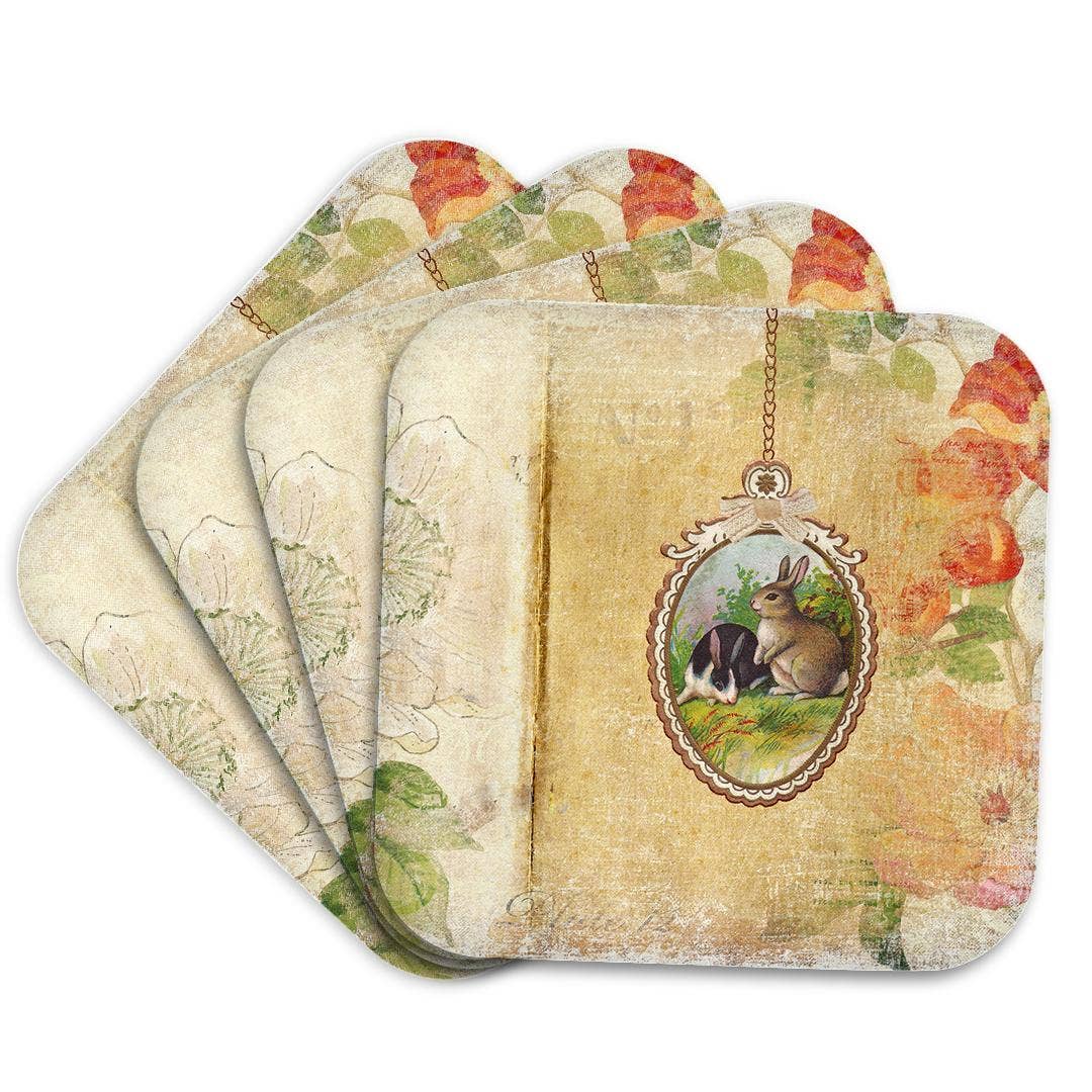 3dRose - Wholesale Coasters - 3dRose, Vintage Egg with Two Bunnies, Flower Background, Coaster7