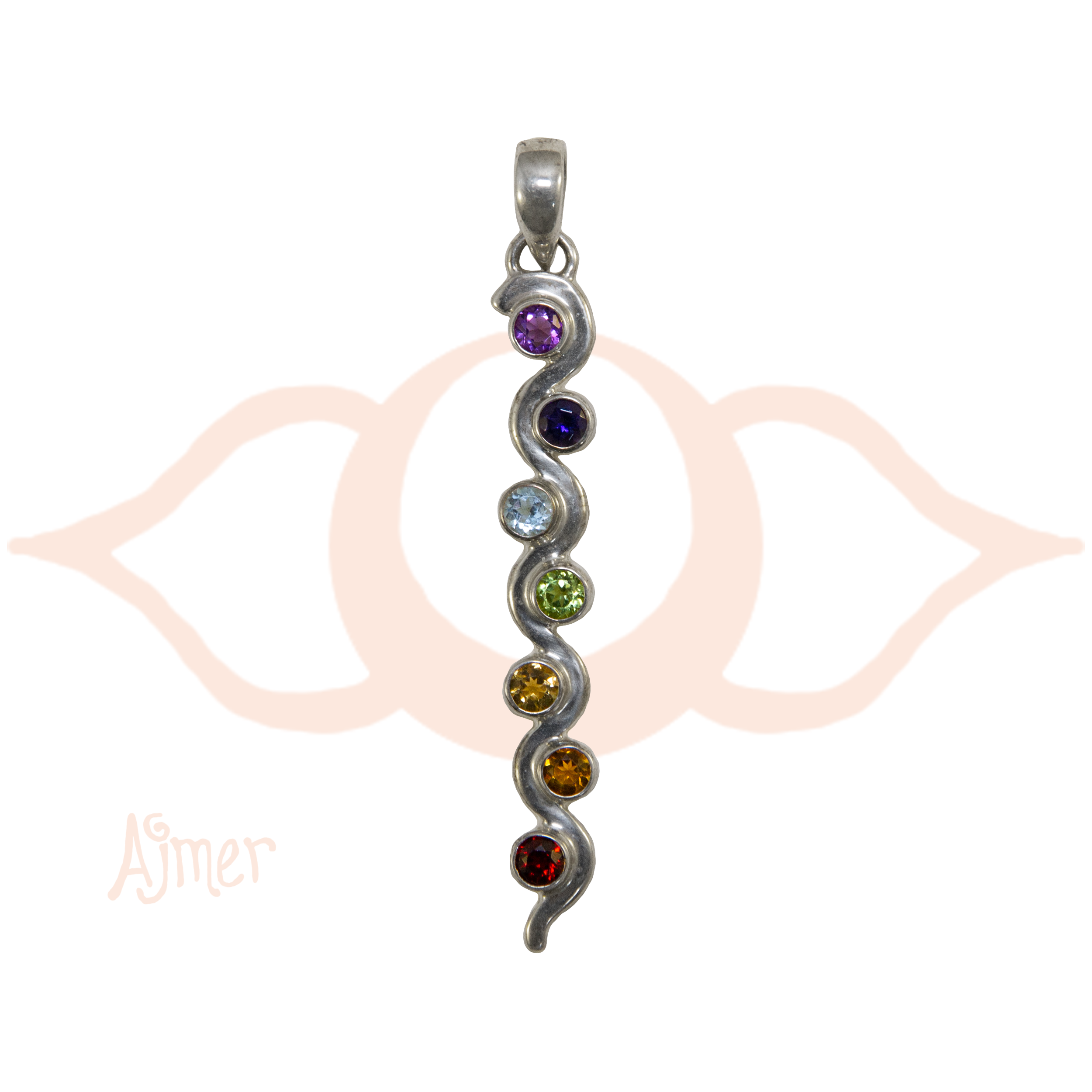Ajmer by Jodi - Wholesale Individual Charm/Pendant - Large Kundalini Chakra Pendant in sterling silver ~ 7 gems1
