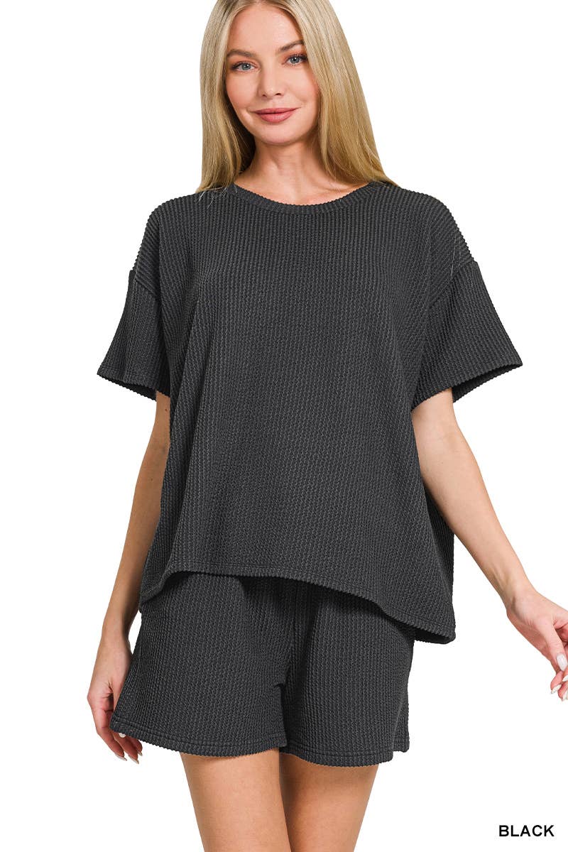 42POPS – Engroshandel Loungesæt - Dame – .Corded Rib T-shirt & Shorts 2-delt Sæt32
