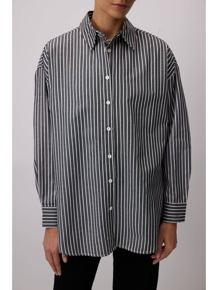 Siyah THIN STRIPED OVERSIZE SHIRT - COTTON BLEND for wholesale on Faire4