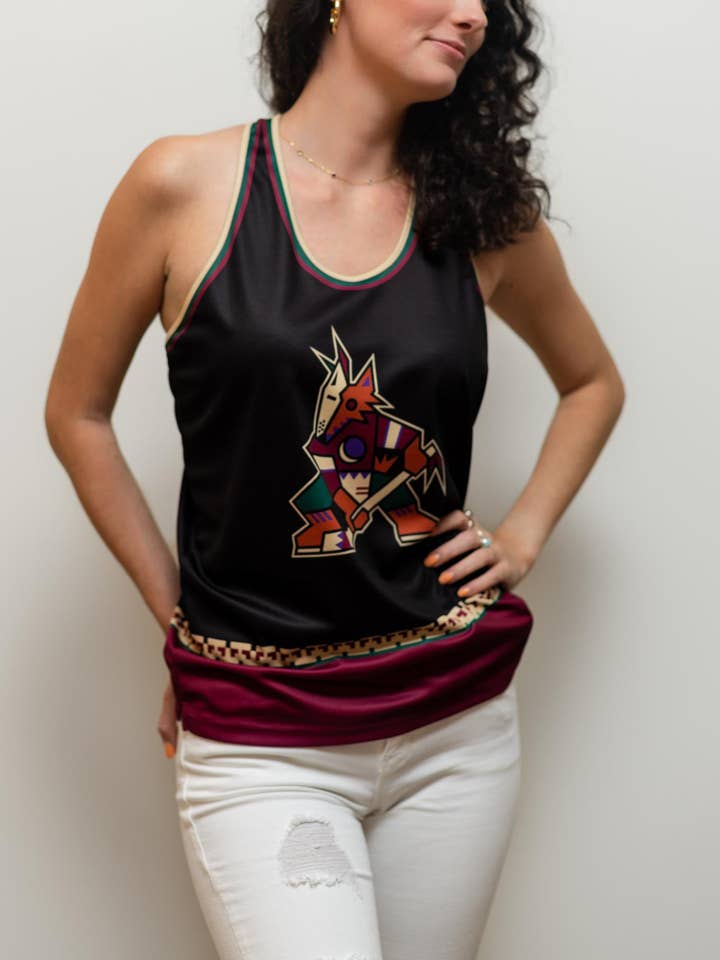 Black Arizona Coyotes Retro Alternate Women's Racerback Hockey Tank for wholesale on Faire