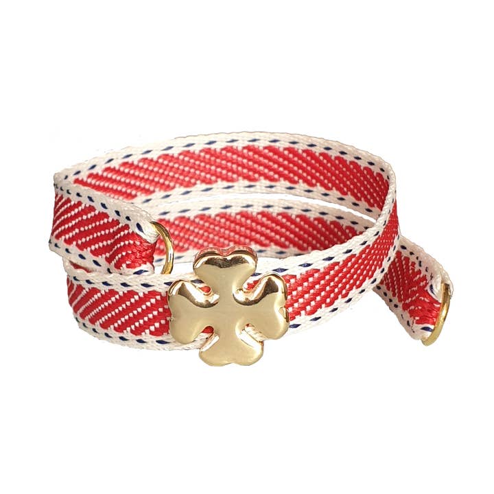 BRACELET PIÈGE TRÈFLE ROUGE DORÉ À QUATRE FEUILLES pour la vente par Smartever Srl