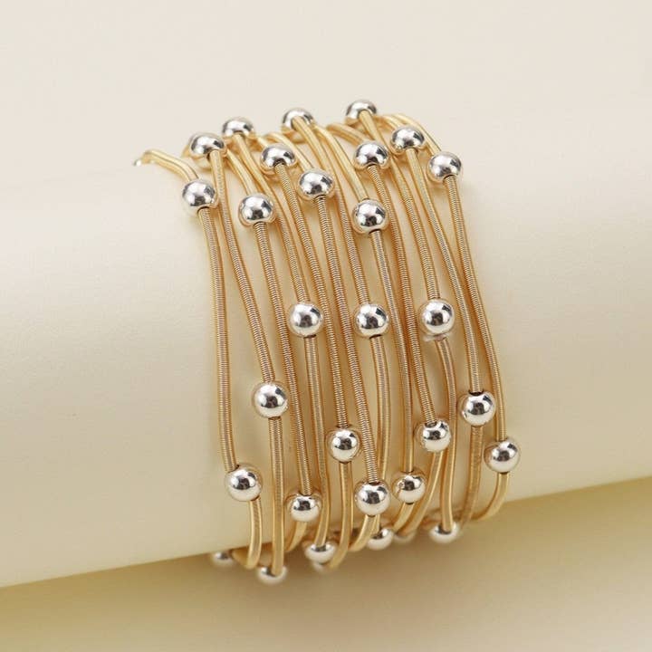 MiMi Wholesale - Wholesale Jewelry Set - CB2175 Metallic Beads And Coils Bracelet Set