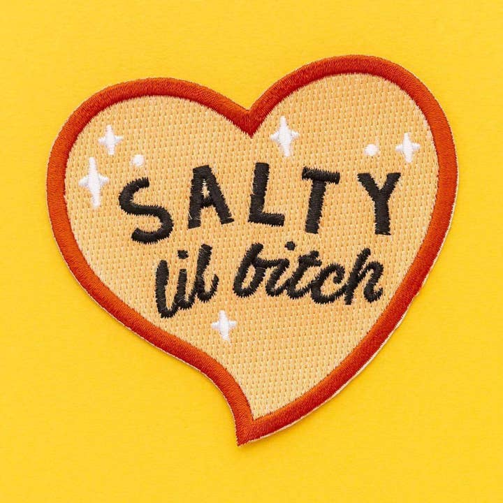 Salty Lil Bitch Heart Shaped Embroidered Iron On Patch for wholesale by Punky Pins