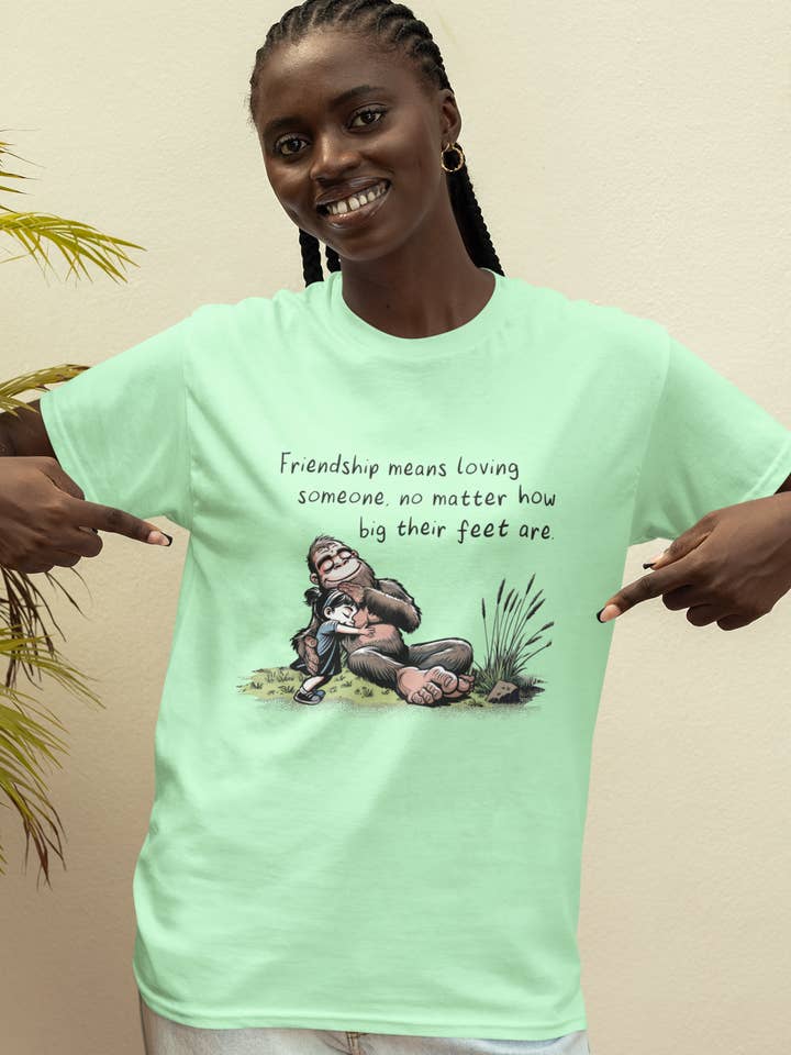 Bigfoot hug t-shirt - choose your saying for wholesale by Squatchin’ Country