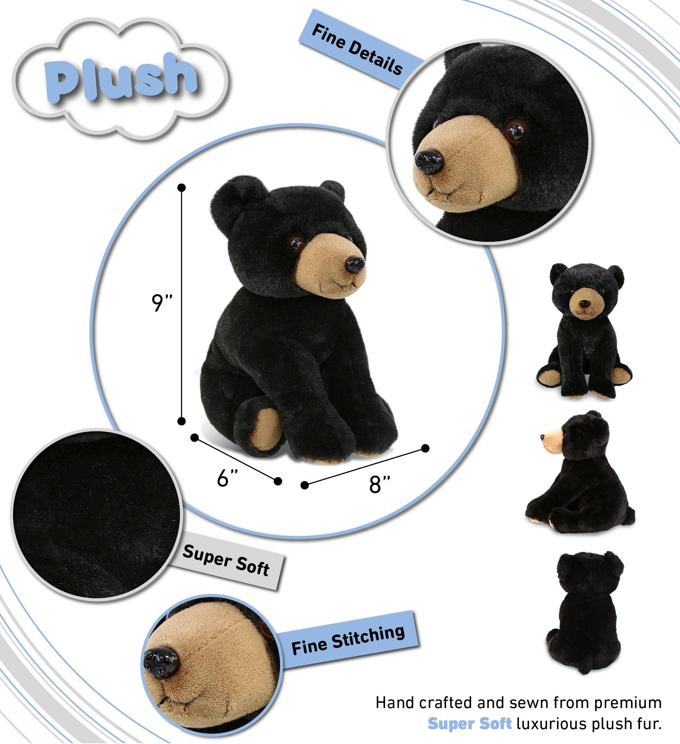Cota Global - Wholesale Stuffed/Plush Toy - Kids & Baby - Super-Soft Plush - Floppy Black Bear 9"2