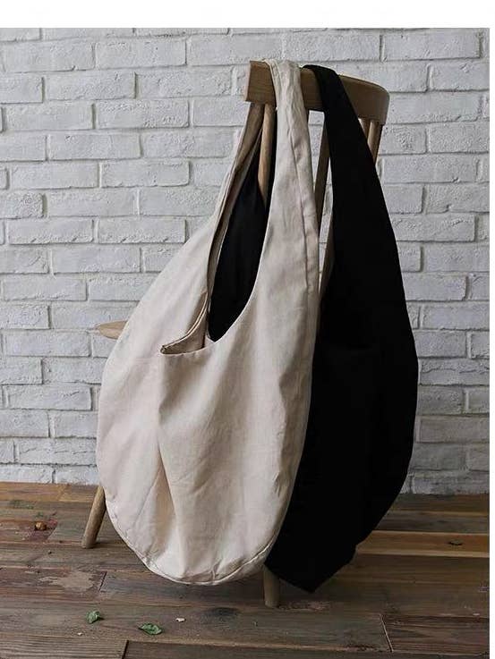 Large Canvas Tote Bag (in Black & Beige) for wholesale by Careless Label