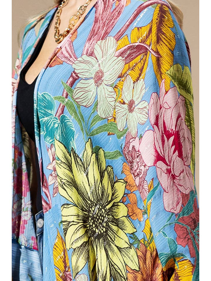 Madelin Madelin gekleurde kimono met bloemenprint en lurex voor groothandel op Faire16